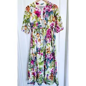 NWT Tommy Bahama Verde Blooms Short-Sleeve Maxi‎ Dress size XS Vanilla Ice Foral
